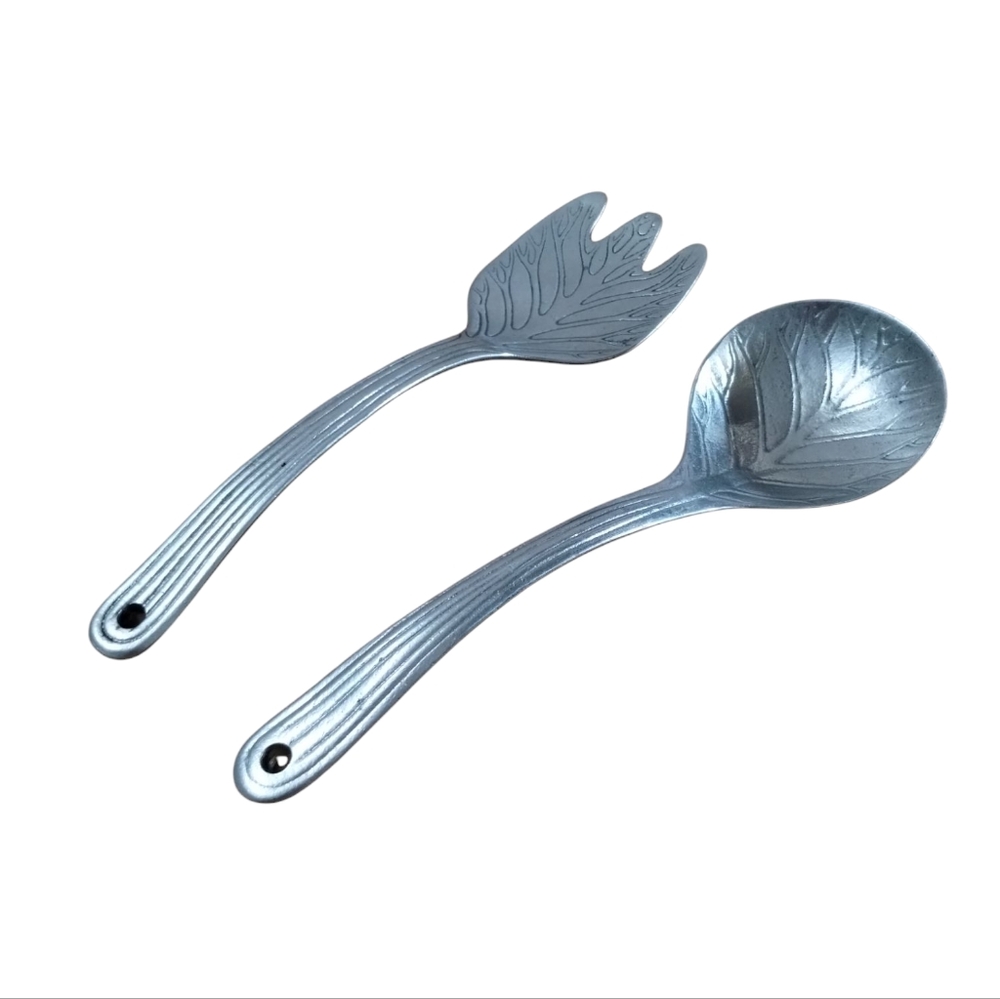 Serving Spoon & Fork Cabbage Leaf Shaped Vintage 1979 Arthur Court Aluminum